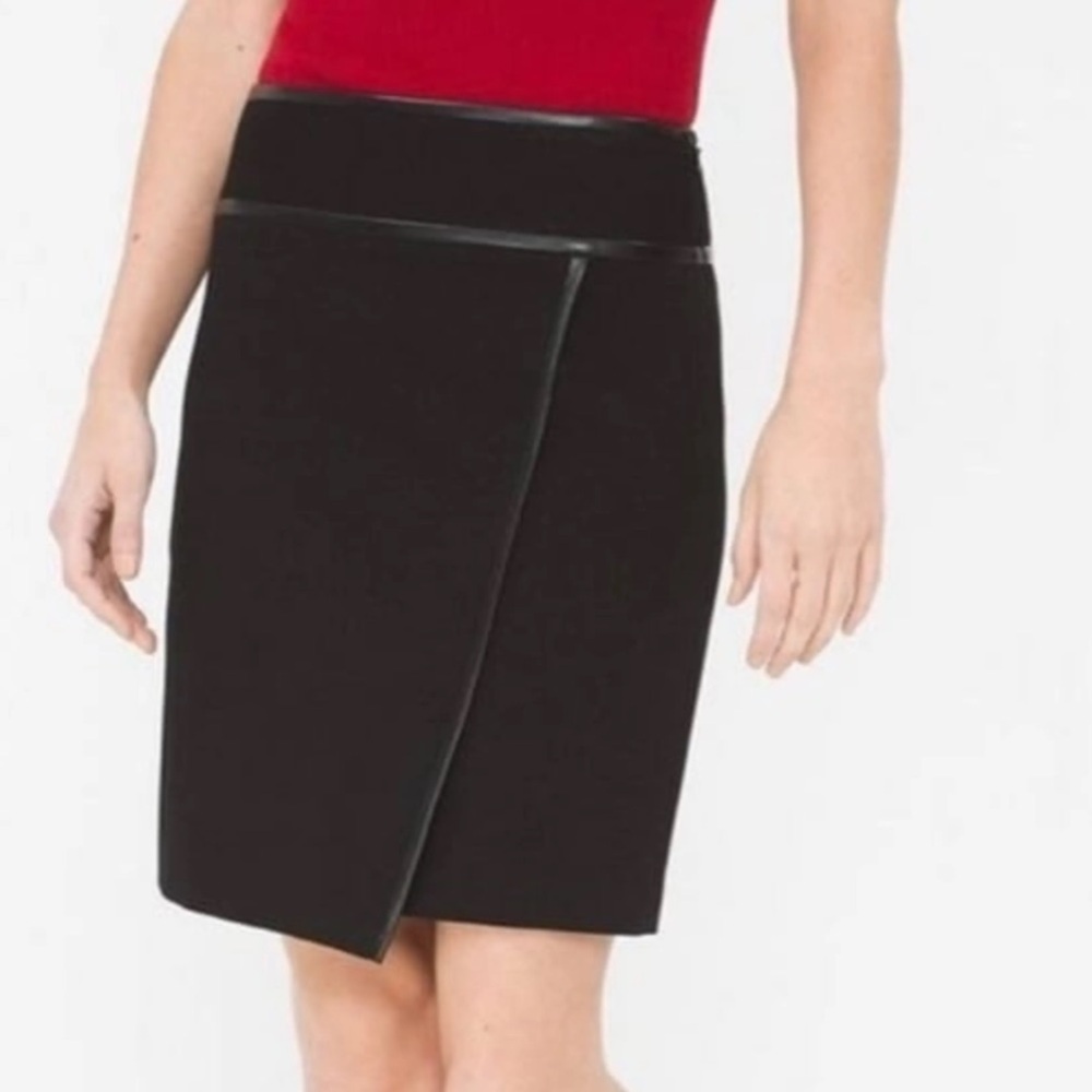 NWOT White House Black Market Black Pencil Dress with Leather detailing size 10